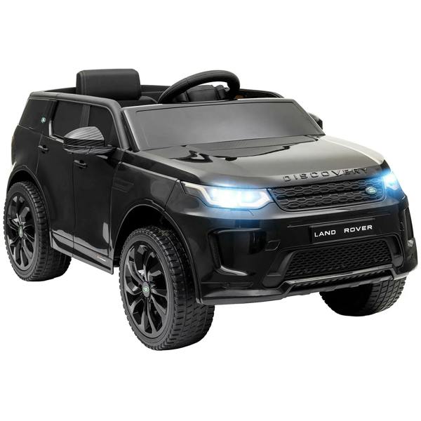 Black kids ride-on car with open door, front grille and bright LED headlights