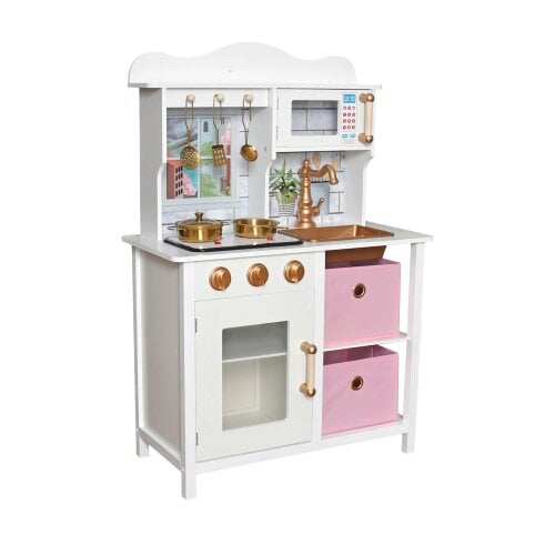 HYGRAD BUILT TO SURVIVE HYGRAD Kids Wooden Play Kitchen Set Children's Role Play Pretend Toy Pink White - Pink/Gold