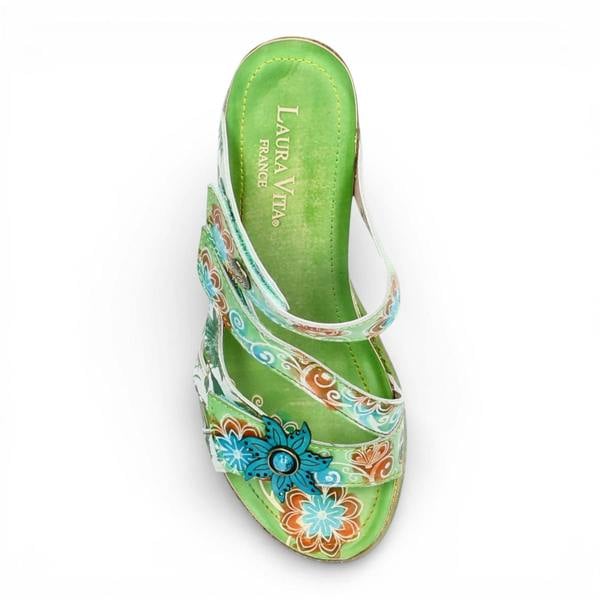 Laura Vita Women's Balade 32 Rose Pink Floral Leather Wedge Espadrille Sandals