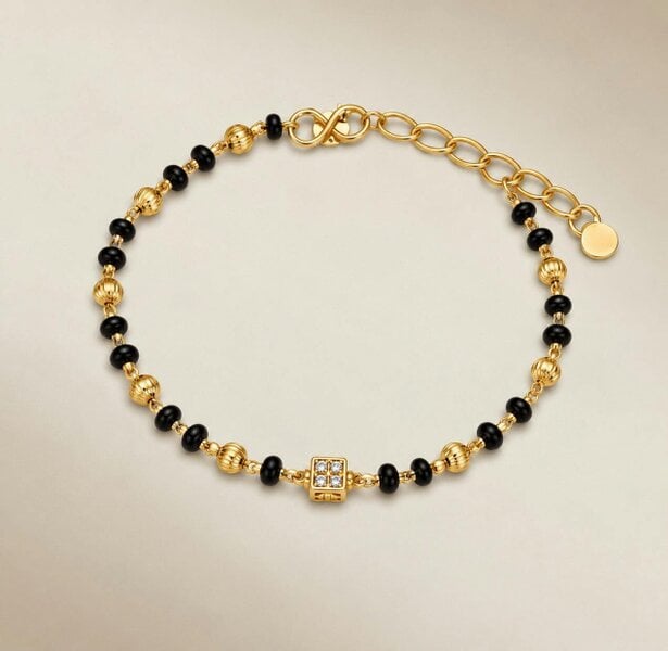 The Colourful Aura Baby Nazaria Black Bead Gold Bracelet | Indian Evil Eye Protection Bracelet