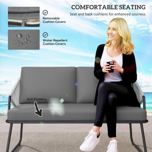 Wyld Haus Yoma Grey Rattan String 4 Seater Outdoor Sofa Set