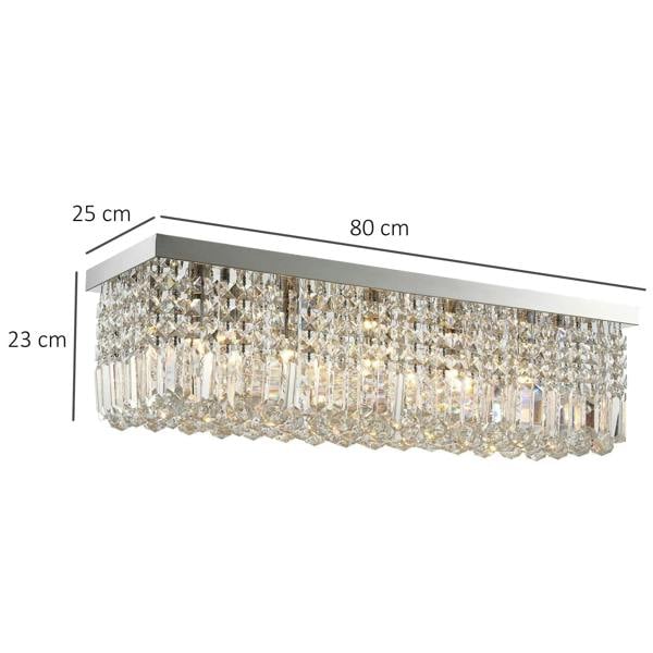 Square crystal ceiling light, 80 x 25 x 23 cm, silver frame and clear prisms