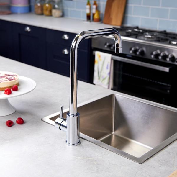 Flode Dellen | Single Lever Kitchen Sink Mixer Tap with Swivel Spout | Square Neck Design | Polished Chrome Finish