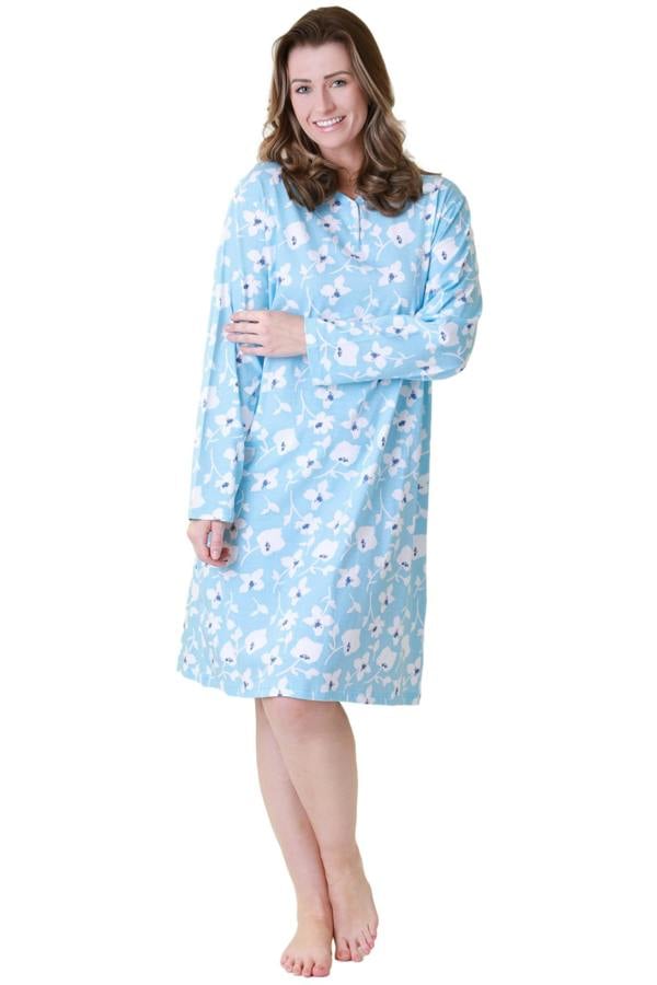 Camille Womens 100% Organic Cotton Classic Knee Length Long Sleeved Nightdress