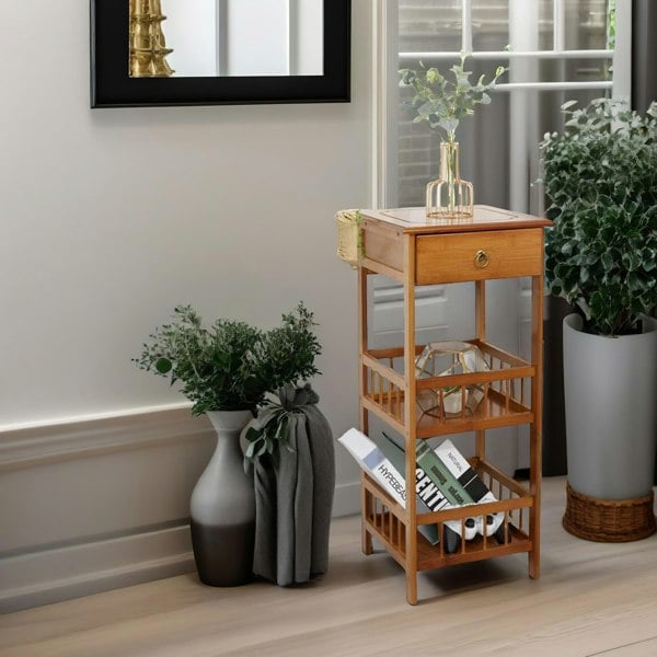 Rafaelo Mobilia 3 Tier Bamboo Tall Side Table With Drawer