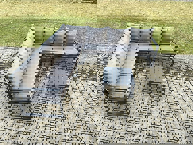 Fimous Outdoor Garden Furniture Patio Lounge Corner Sofa Aluminium Set with Square Coffee Table Dark Grey