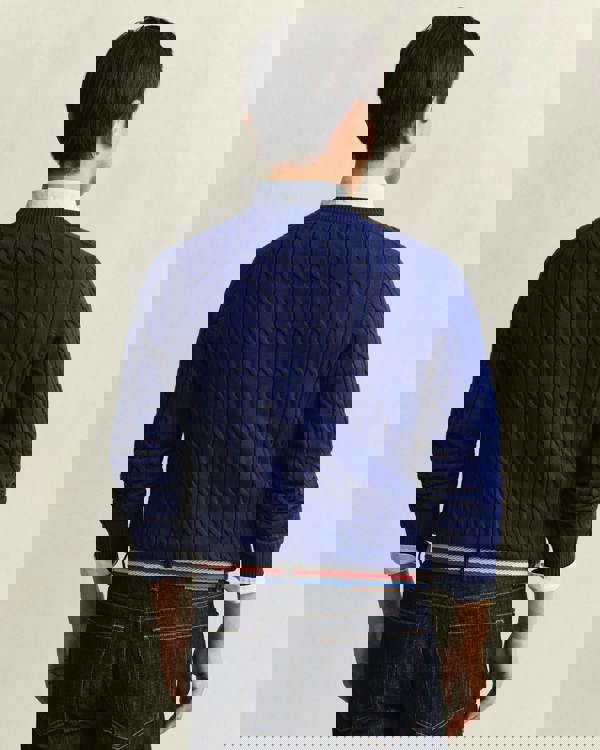 GANT Mens Cotton Cable Knit Crew Neck Jumper - 432 Rich Navy