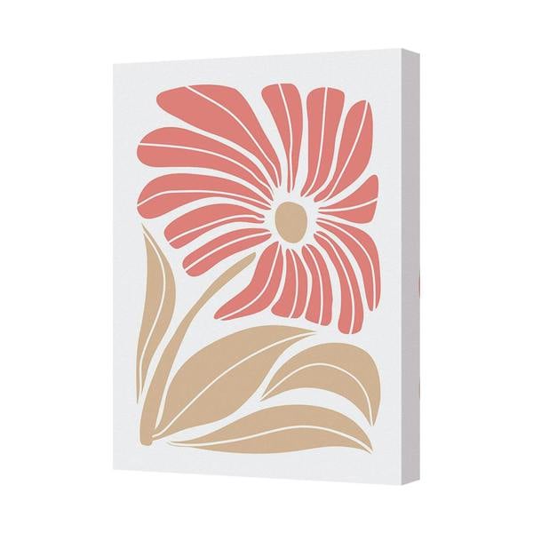Benjamin Tate Design Modern Red Flower Canvas Art Print With Beige Leaves Handmade UK