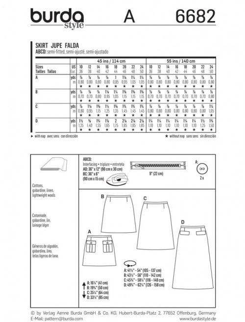 Burda Sewing Pattern 6682 Skirts For Women, 10 to 24 - Easy