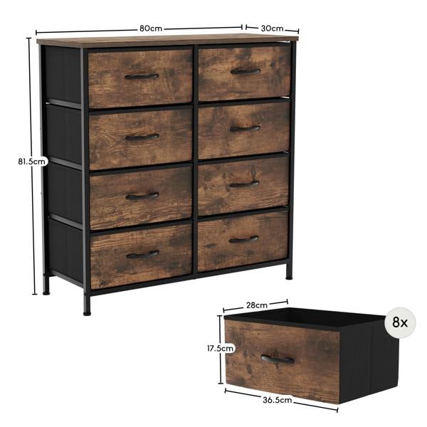 Vida Designs Chorley 8 Drawer Fabric Drawer Chest, Beige & Grey Wood