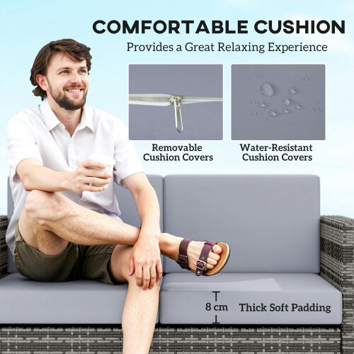 Wyld Haus Noluha Grey Rattan 2 Seater Outdoor Sofa With Armrests