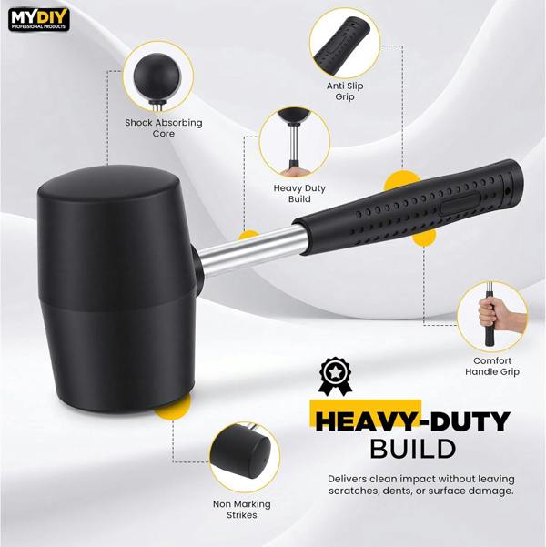 MY DIY PROFESSIONAL PRODUCTS Rubber Mallet Hammer 21oz - Non-Mark Rubber Hammer with Anti-Slip Grip for Woodworking & Home DIY Projects
