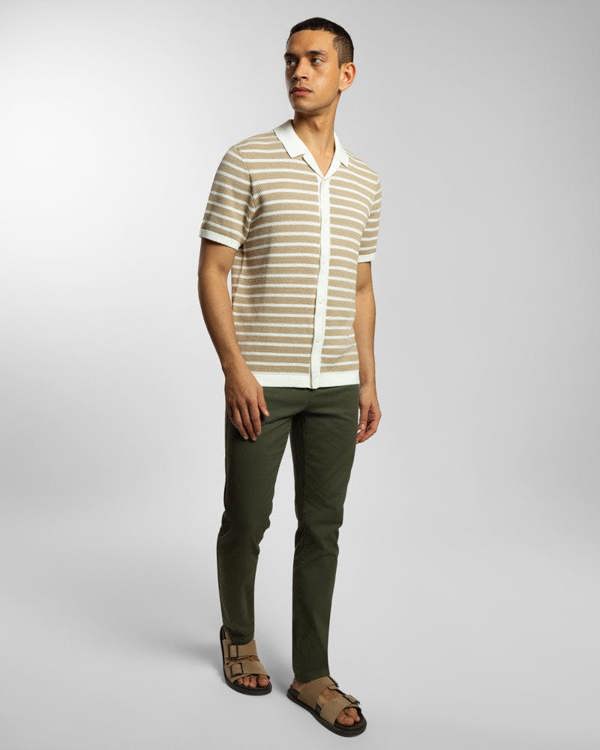 Steel & Jelly Large Stripe Knitted Button Polo Shirt