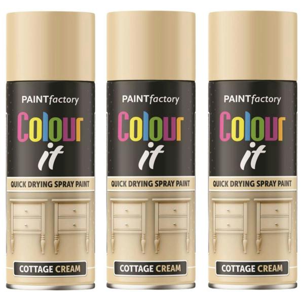 Paint Factory 3X  Cottage Cream Gloss Spray Paint 400ml