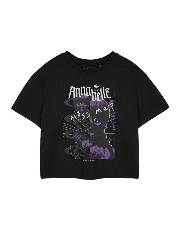 Annabelle Womens Black Character Cropped Short Sleeved T-Shirt