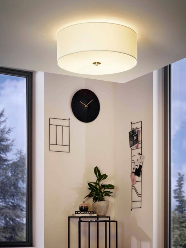 EGLO Pasteri 3-Light White Fabric Flush Ceiling Light