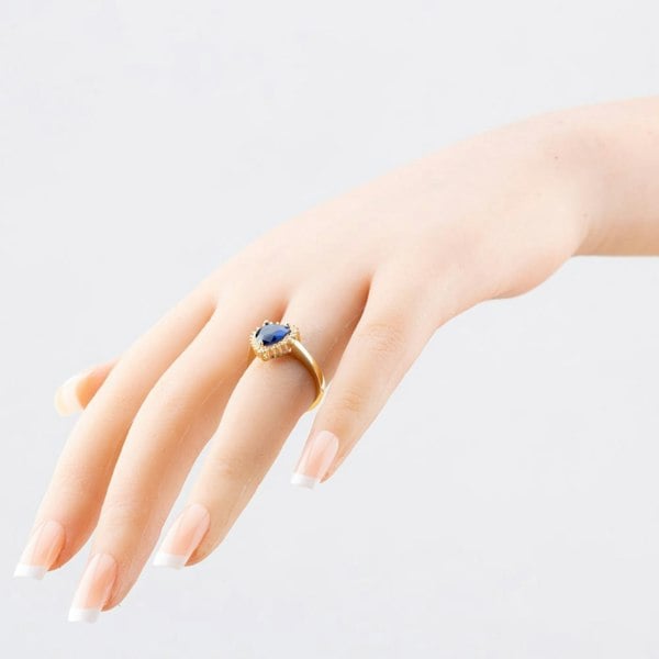 T. H. Baker 9ct Yellow Gold Blue Cubic Zirconia Heart Cluster Ring RBD026YSA