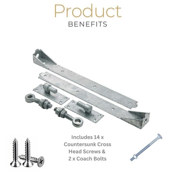 EDH Door Hardware 14" Galvanised Adjustable Hook & Band Gate Hinges Heavy Duty 350mm Pair