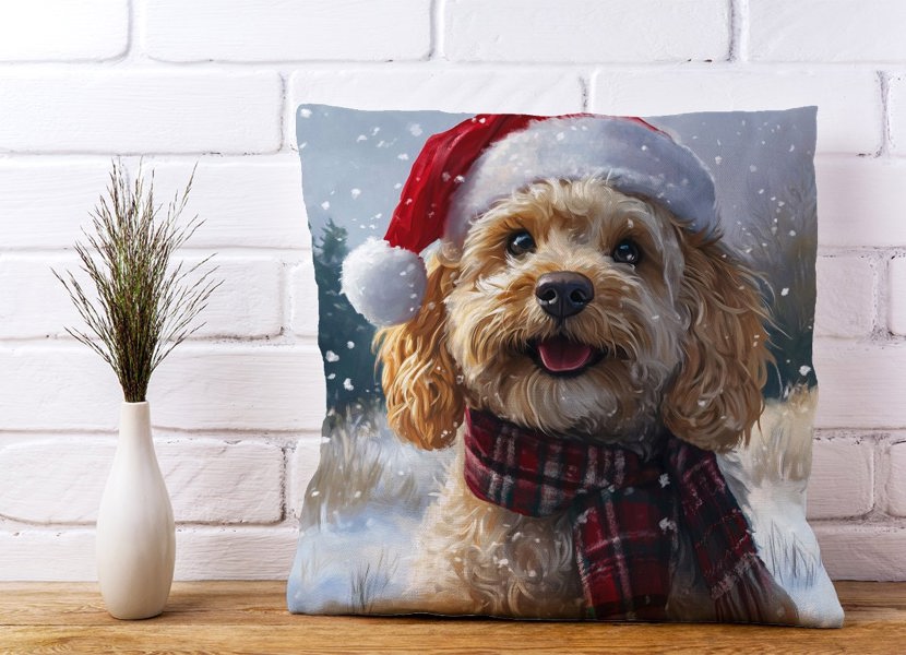 Warren Reed Christmas Cockapoo Cushion