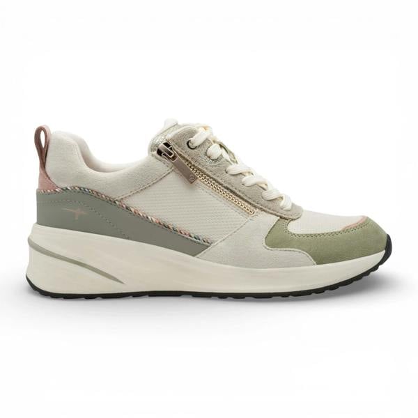 Tamaris Women's White Green Platform Zip Lace-Up Sneakers