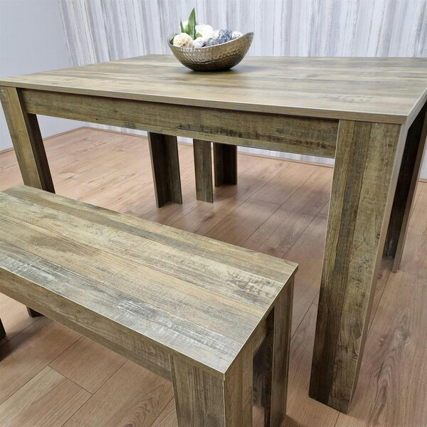 Kosy Koala Modern Rustic Effect Wood Dining Table With 2 Rustic Benches Dining Room Furniture