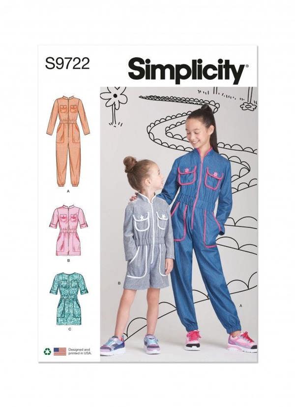Simplicity Sewing Pattern 9722, Jumpsuits, Dresses for Kids, HH (3-4-5-6) - Intermediate