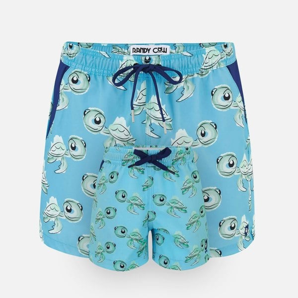 Randy Cow Matching Father & Son Turtles Swim Shorts with Waterproof Pocket