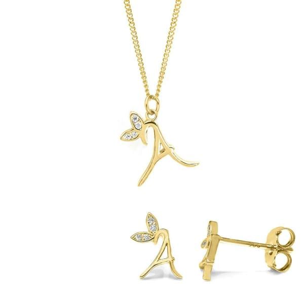Say It With Dainty Winged Initial Bundle - Yellow Gold