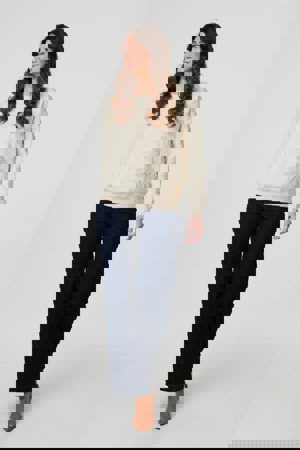 Ivory | Floral Embroidered Drop Shoulder Jumper
