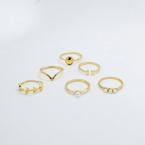 6 Piece Gold Plated Oxidised Bohemian Vintage Tribal Stacking Retro Ring Set