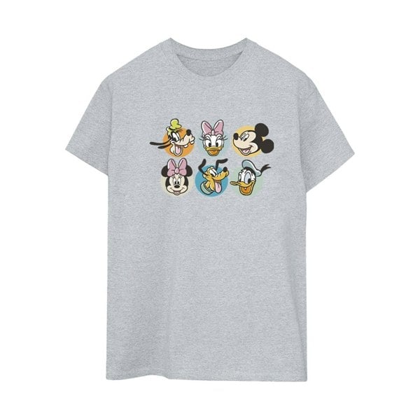 Disney Womens/Ladies Mickey Mouse And Friends Faces Cotton Boyfriend T-Shirt - Sports Grey