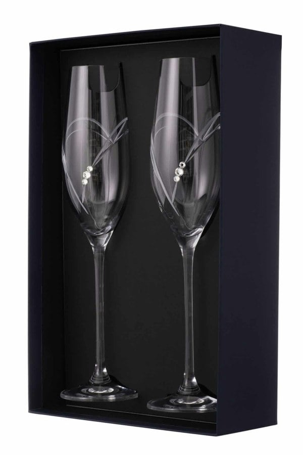 Diamante Hearts Champagne Flutes Adorned with Crystals by Swarovski® - Set of 2