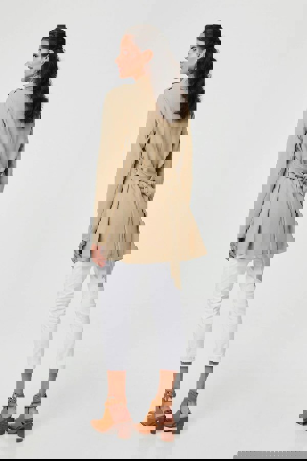 Khaki | Self Tie Thigh Length Lightweight Coat
