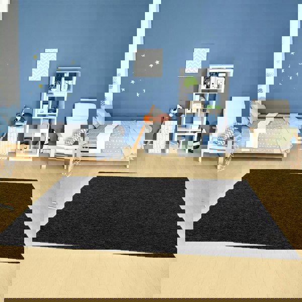 Dark Grey Low Pile Area Rug Plain Design