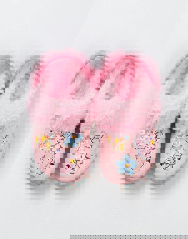 Peppa Pig Girls Pink Flowers Fur Lined Clogs
