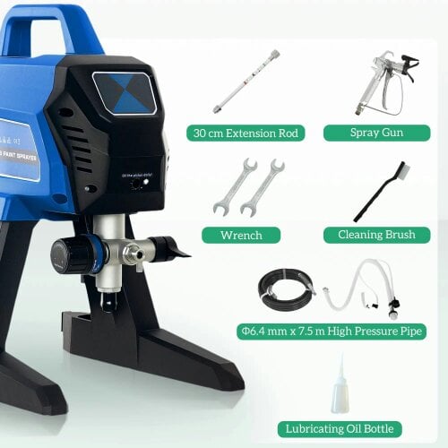 Bobobiy Airless Paint Sprayer, Thinning-Free Electric Paint Spray Gun for Walls, 200 Bar High Pressure, 1.5L/min Flow Rate, 7.5m Hose, Dark Blue