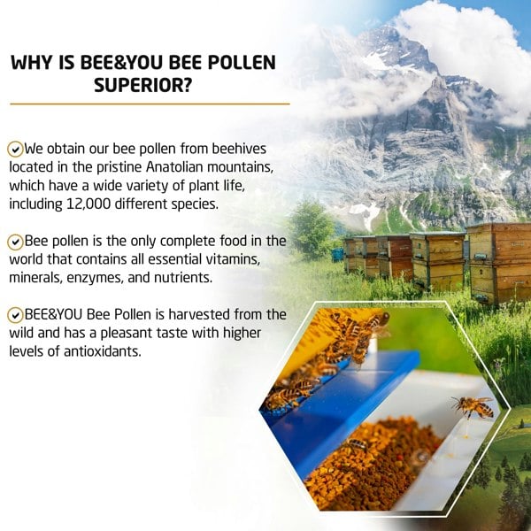 BEE&YOU Natural Bee Pollen Granules-Wildcrafted, 5 oz