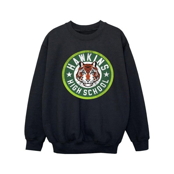 Netflix Girls Stranger Things Hawkins Tiger Circle Sweatshirt - Black