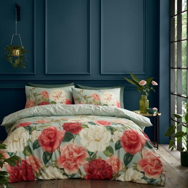 RHS Rose Garden 200 Thread Count Cotton Reversible Duvet Cover Set