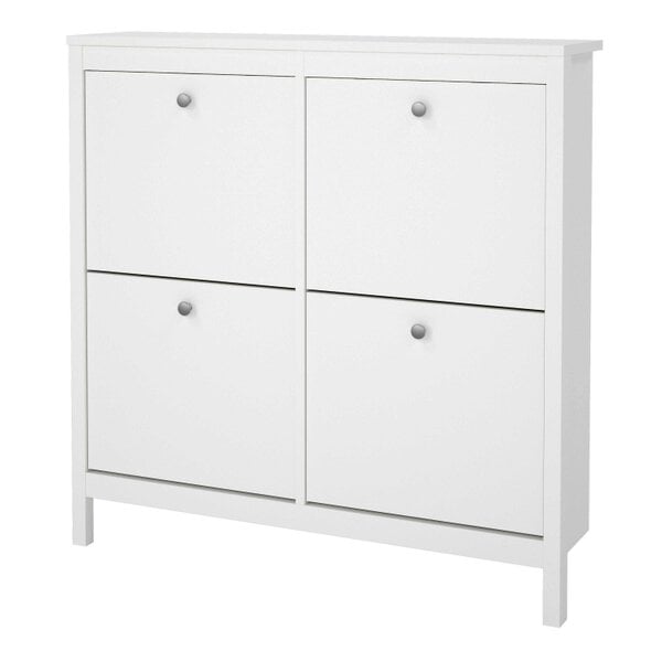 Wyld Haus Gossmere White Wooden Square Shoe Cabinet 4 Flip Down Doors Silver Handles