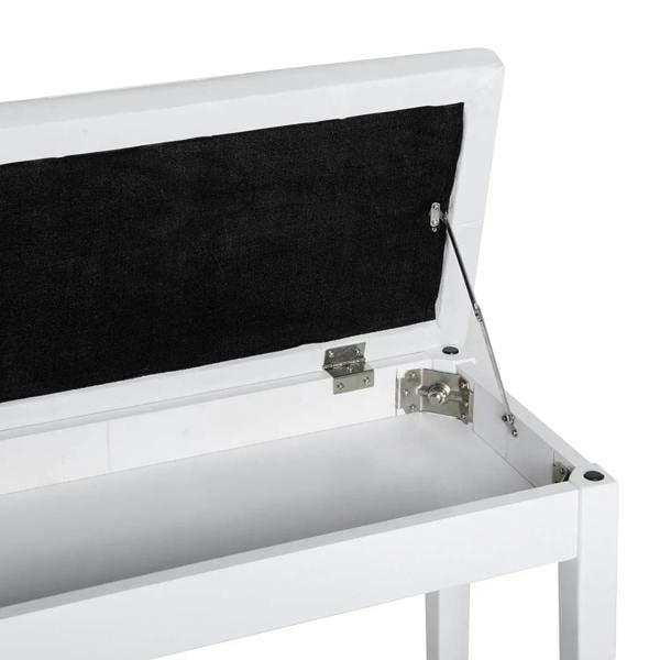 White storage bench stool interior with hinged lid and hardware