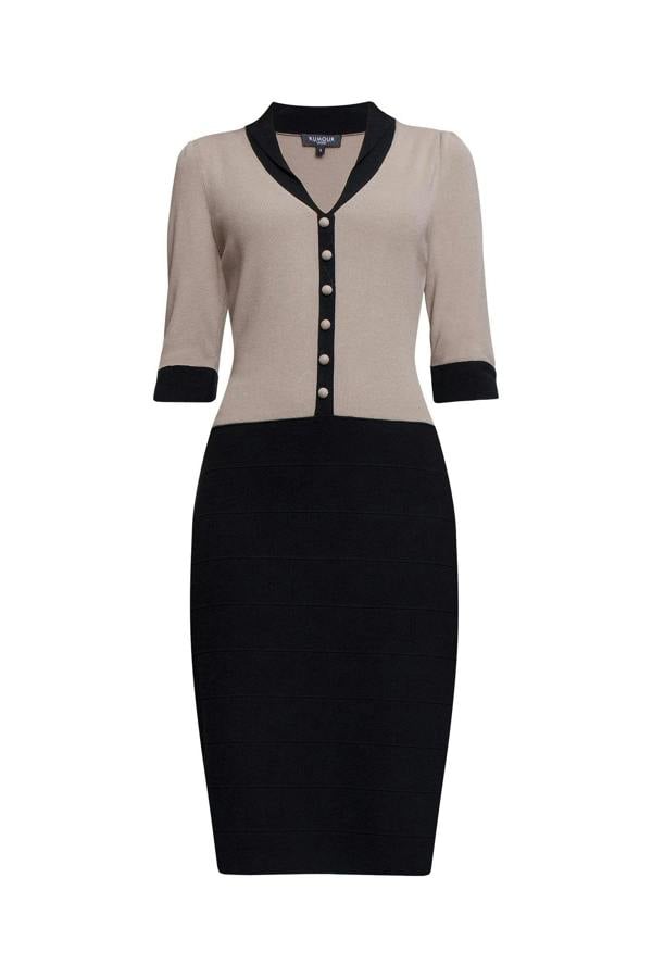 Rumour London Grace two-tone knitted bodycon dress in powder and black