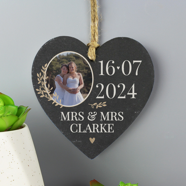 Personalised Memento Company Personalised Wedding Photo Upload Slate Heart Decoration