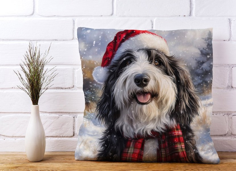 Warren Reed Christmas Bearded Collie Cushion