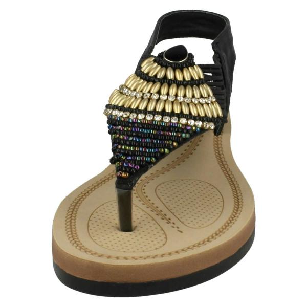 Savannah Ladies Savannah Low Wedge Beaded Toepost Sandals