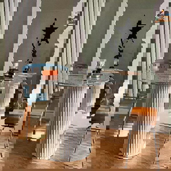 Cracky White Round Dining Table, Premium Terrazzo And Wood Base-Weilai Concept-Weilai Concept