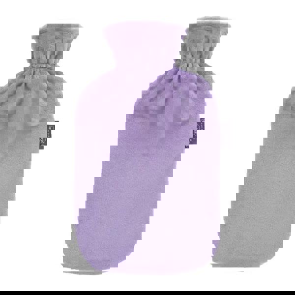 Fashy 2L hot water bottle with lavender plush cover and textured logo