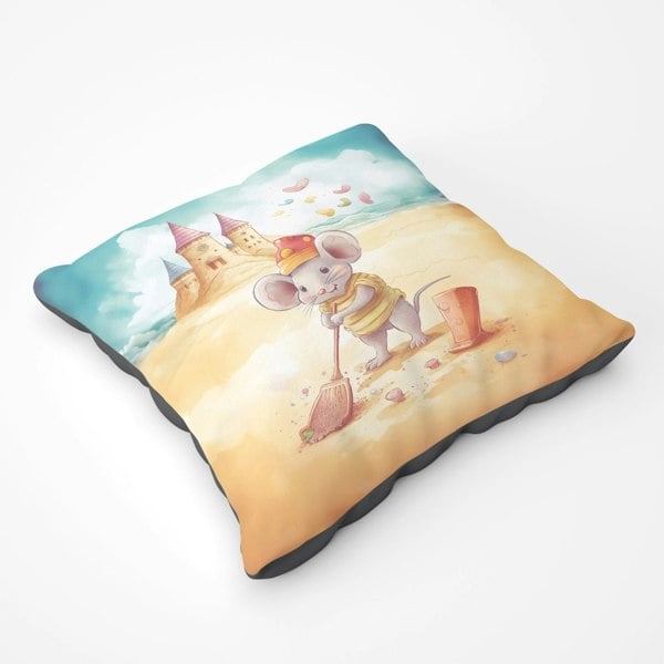 Warren Reed Mouse On A Beach Holiday Floor Cushion