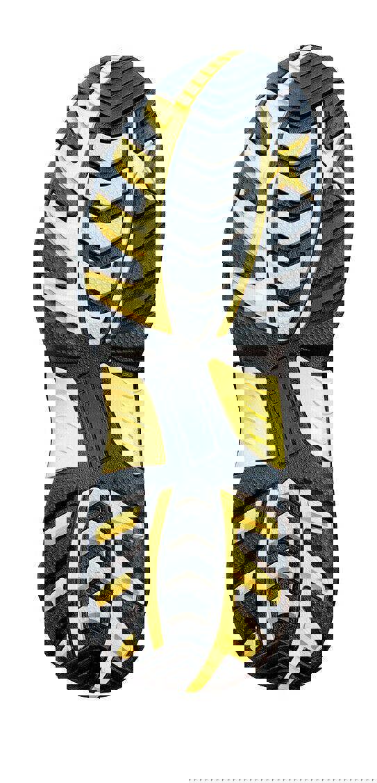 Wood World WW9 Mens Safety Steel Toe Midsole SBPWork Boots, men's work boots with durable slip-resistant rubber sole featuring yellow and black tread pattern for enhanced grip and safety.