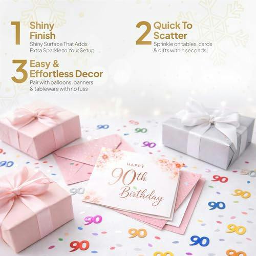 90th Birthday Multicolour Metallic Foil Confetti Table Decoration Set, Available in 1, 2 or 4 Packs image 7